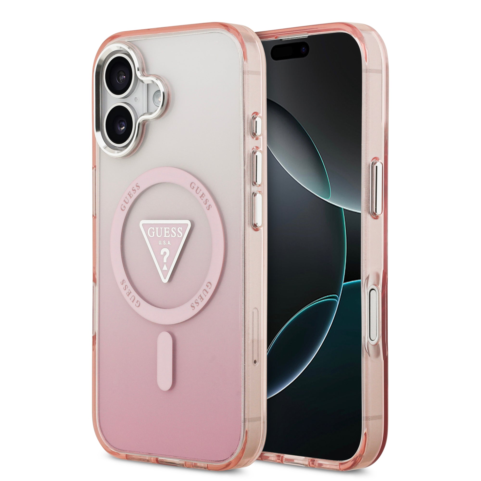 guess case for iphone 17 standard pink front view