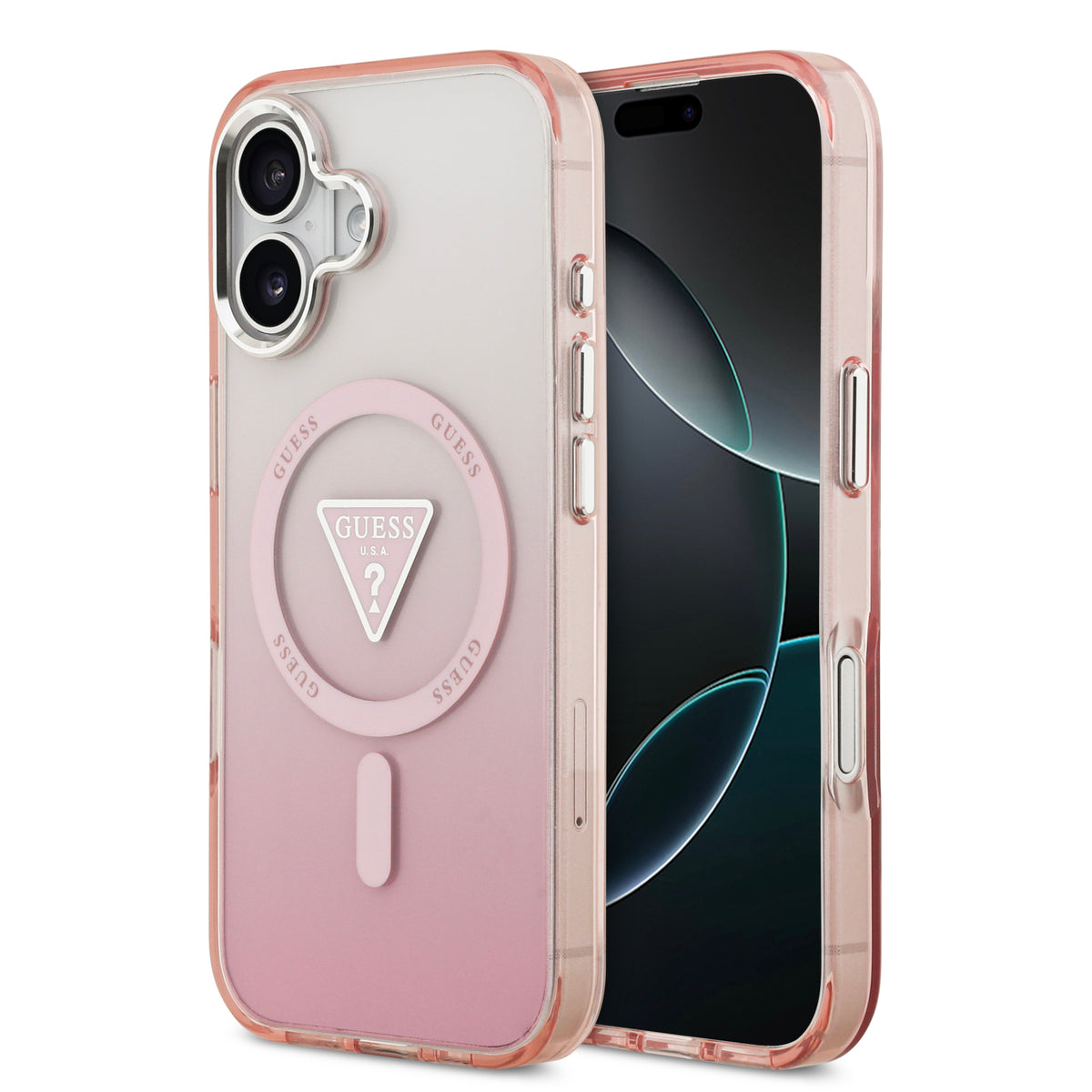 guess case for iphone 17 standard pink front view