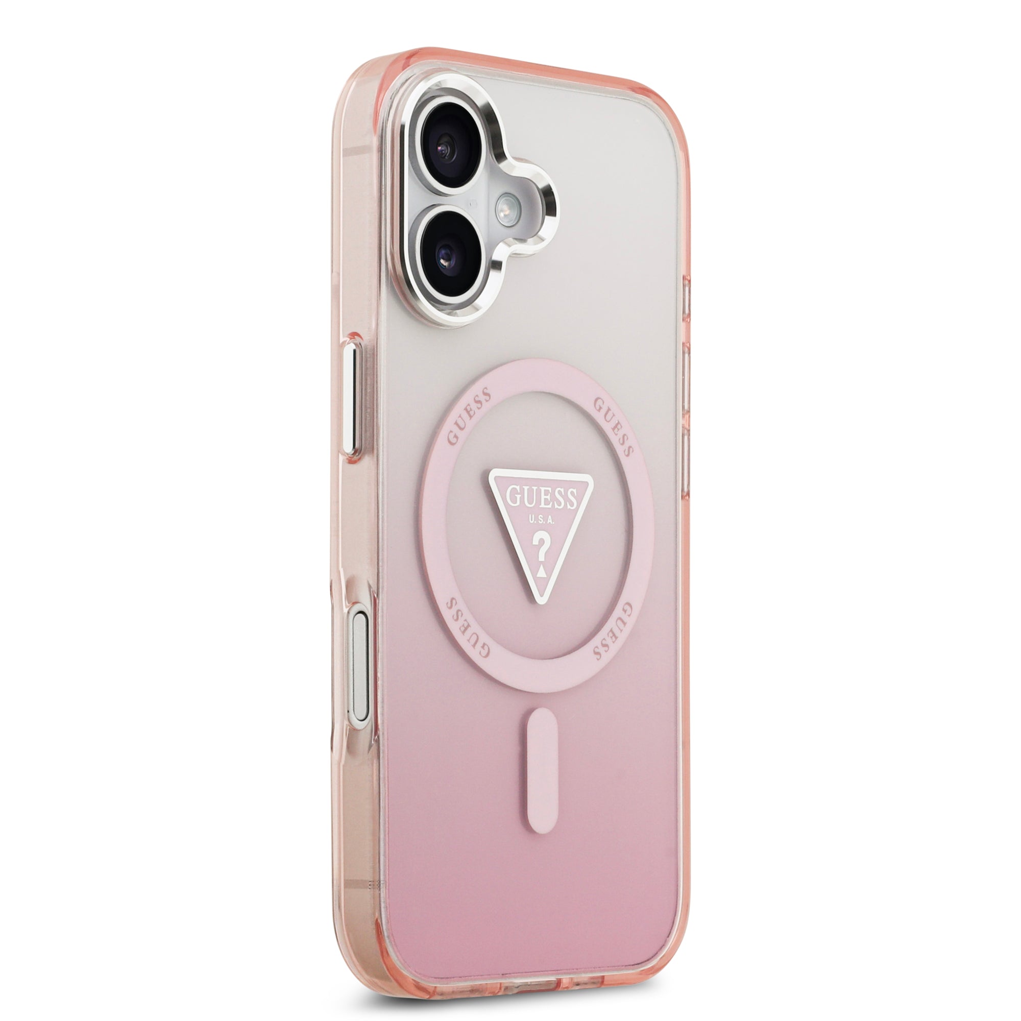 guess case for iphone 17 standard pink angle view