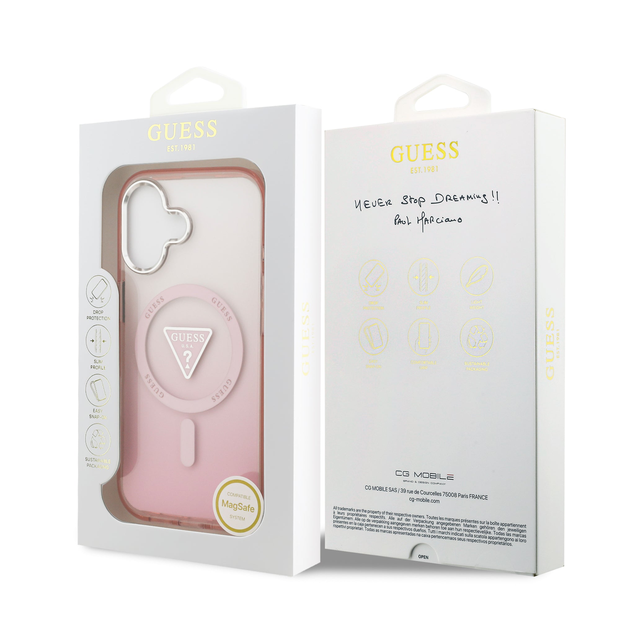 guess case for iphone 17 standard pink edge detail
