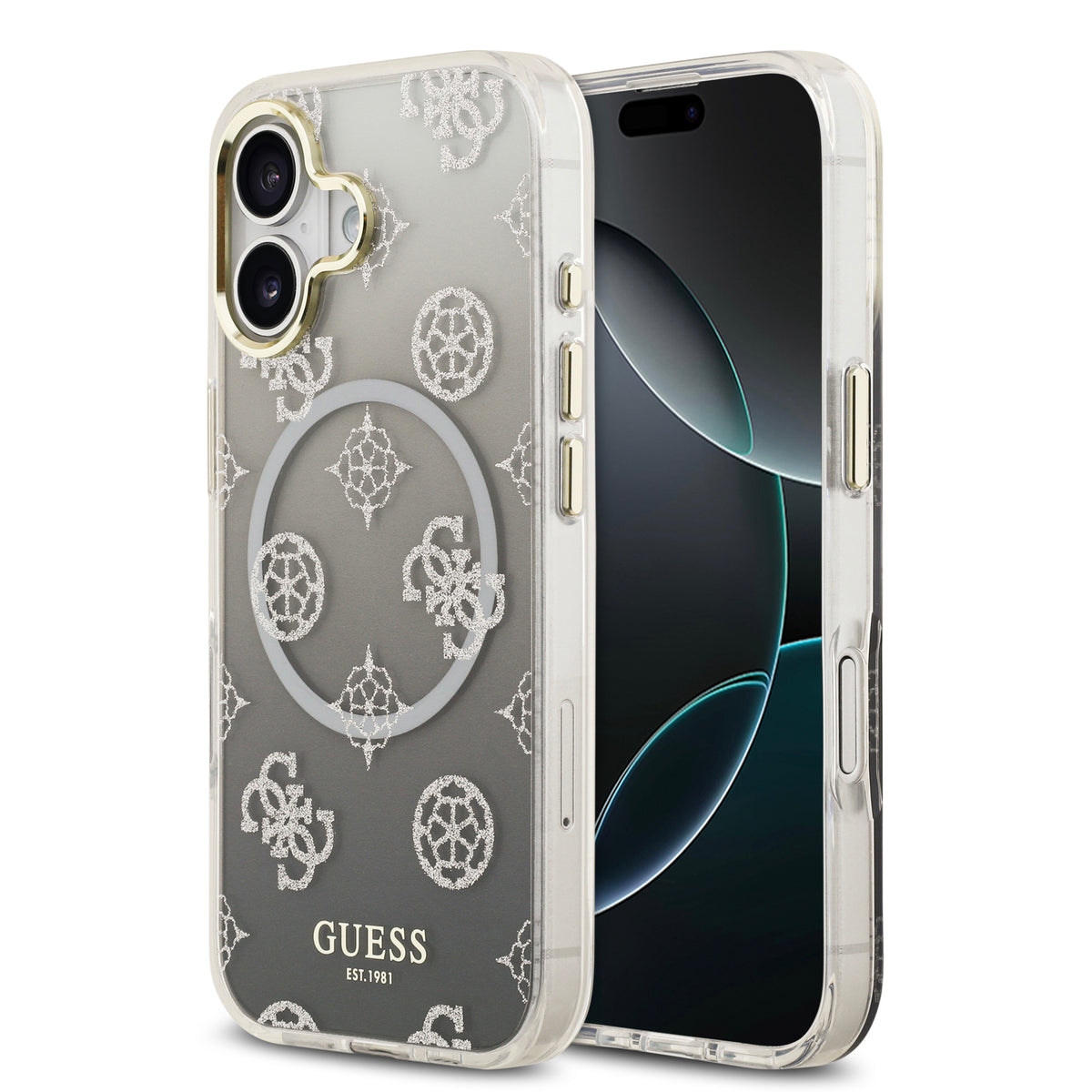 guess glitter case for iphone 17 standard grey front view