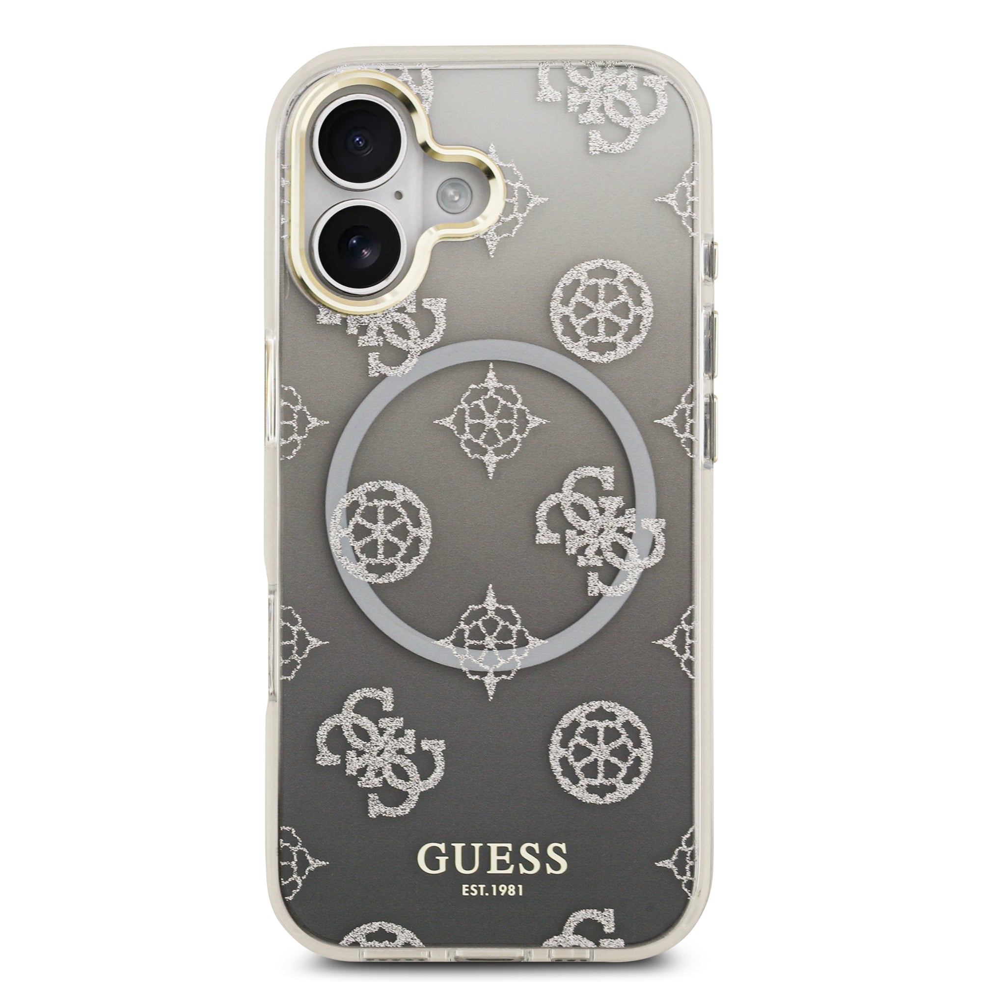 guess glitter case for iphone 17 standard grey side profile