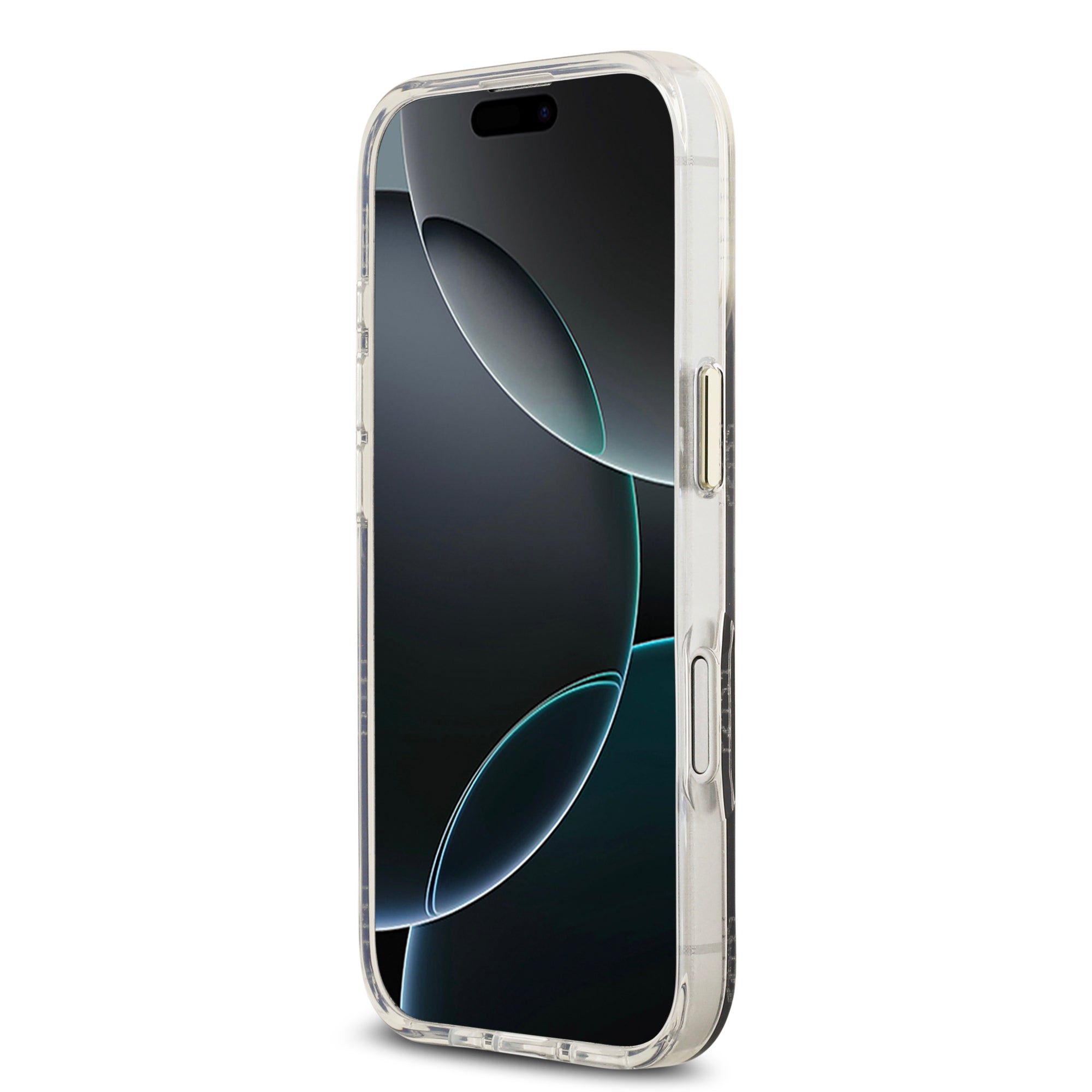 guess glitter case for iphone 17 standard grey in-hand photo