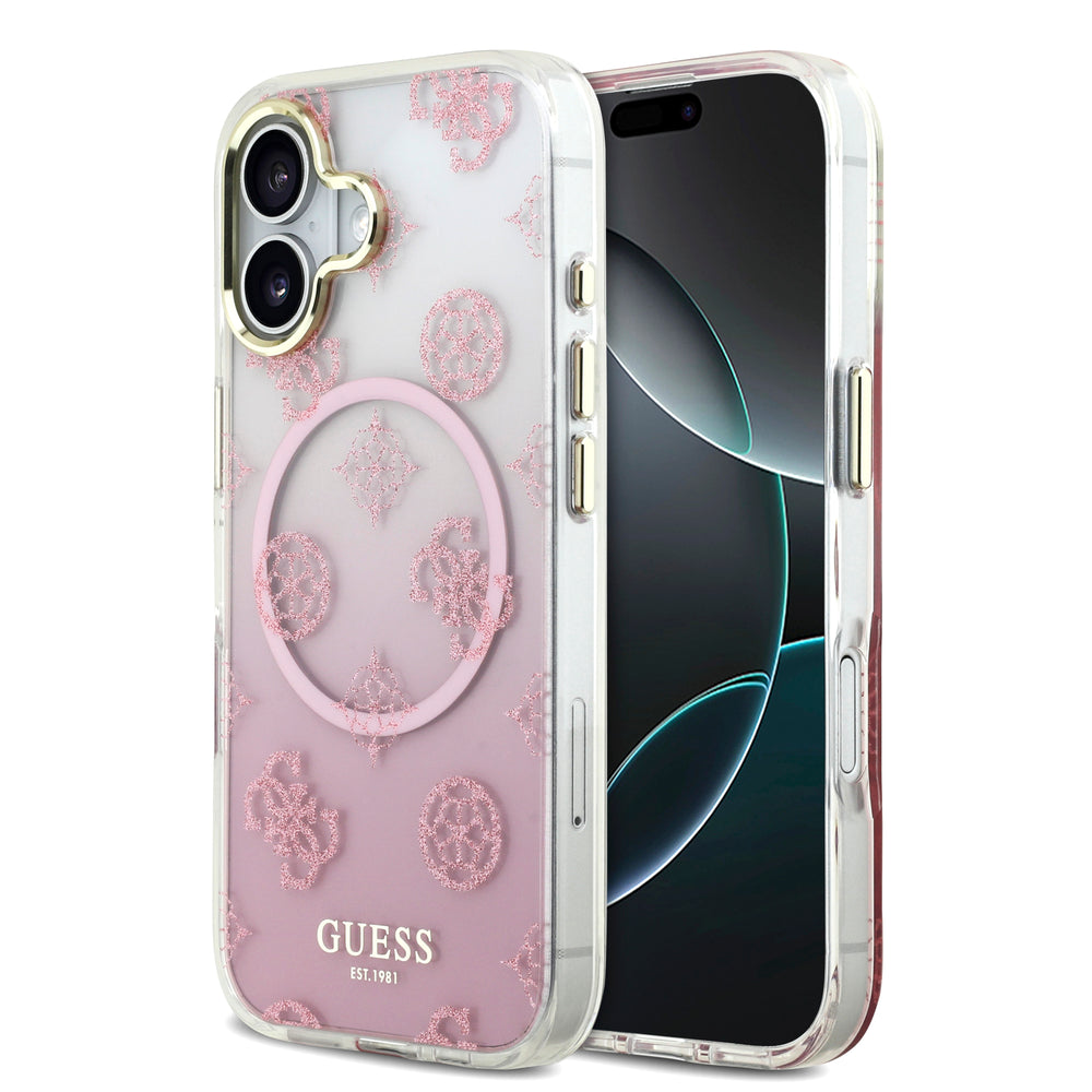 guess glitter case for iphone 17 standard pink front view