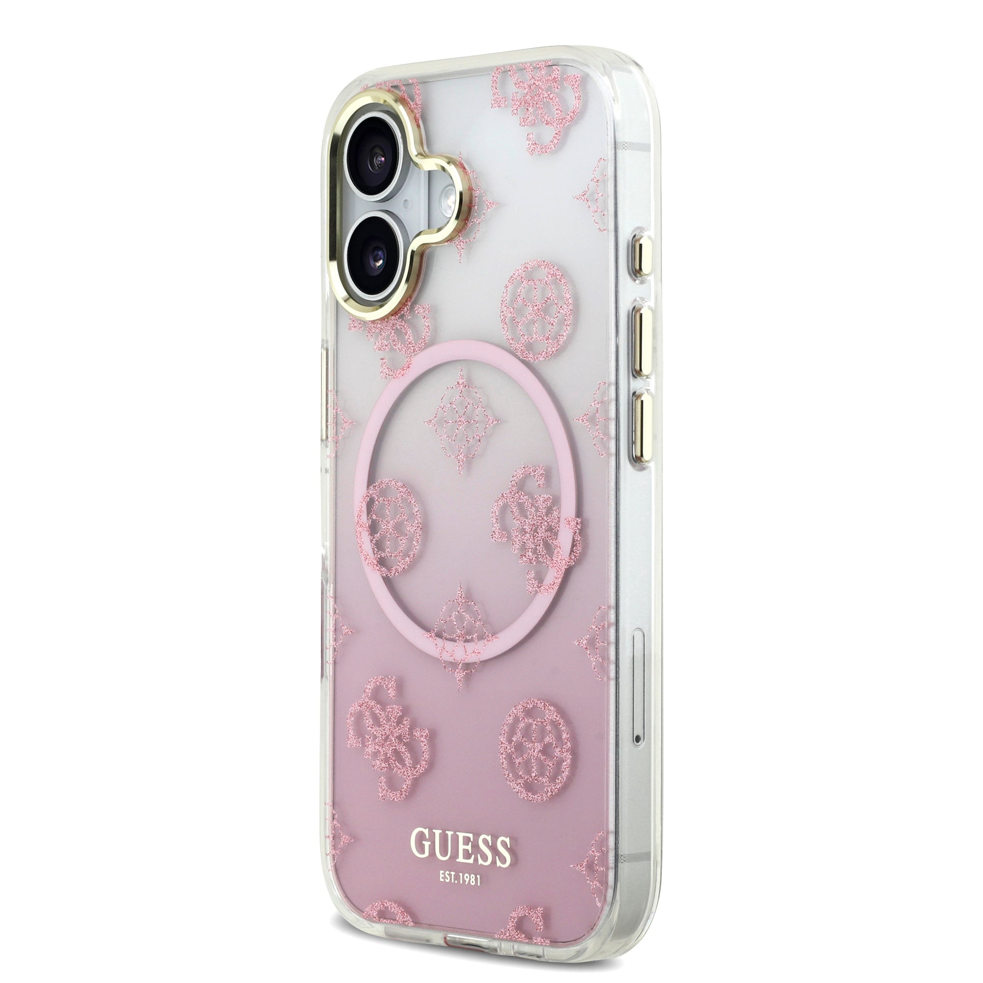 guess glitter case for iphone 17 standard pink back design
