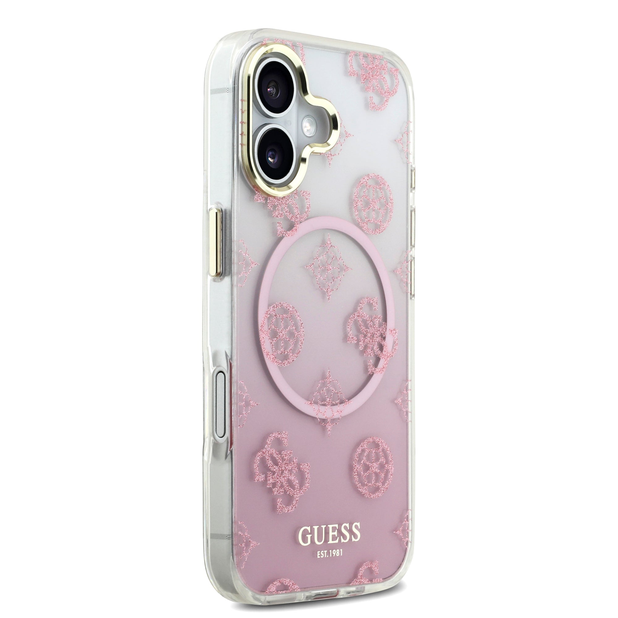 guess glitter case for iphone 17 standard pink angle view