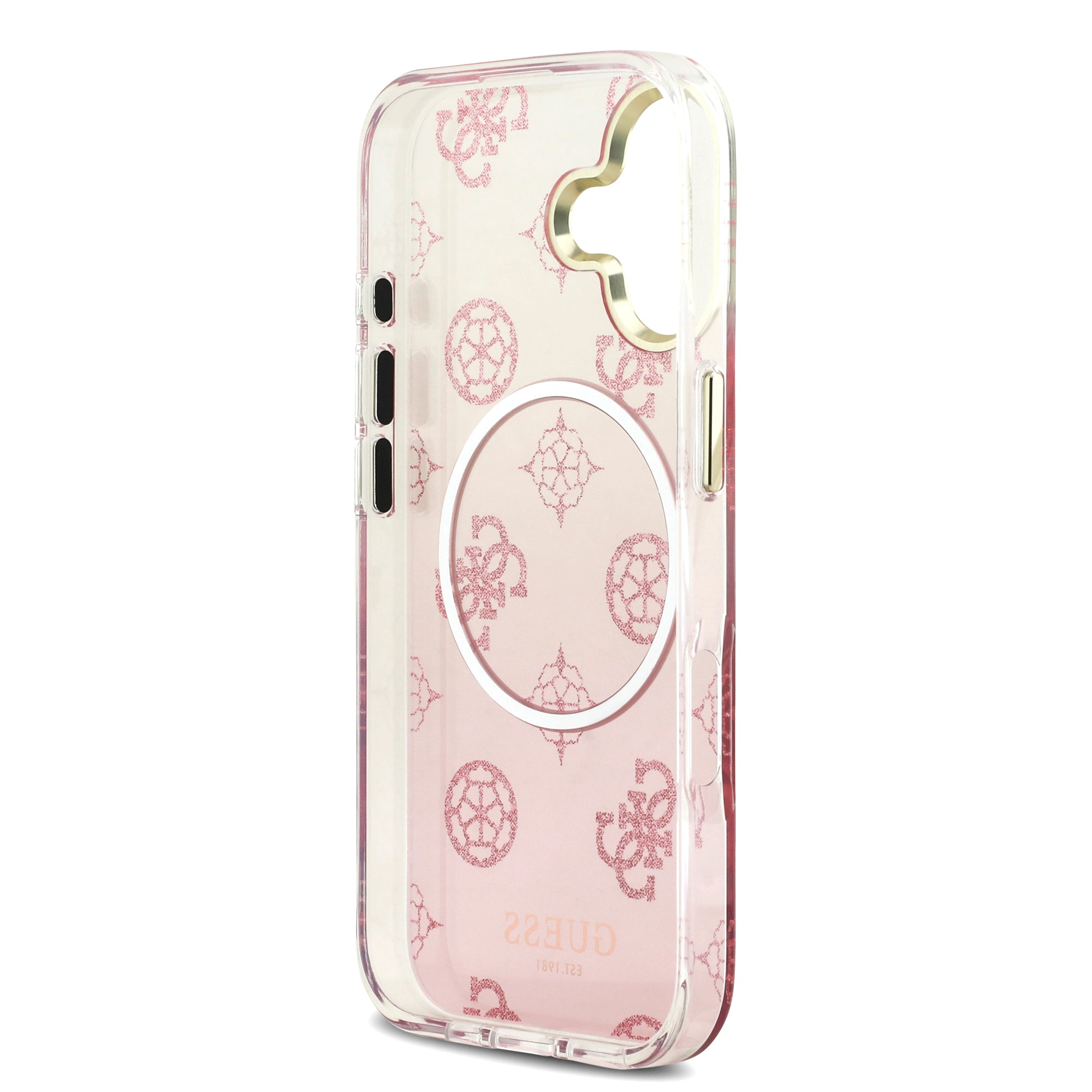 guess glitter case for iphone 17 standard pink button access