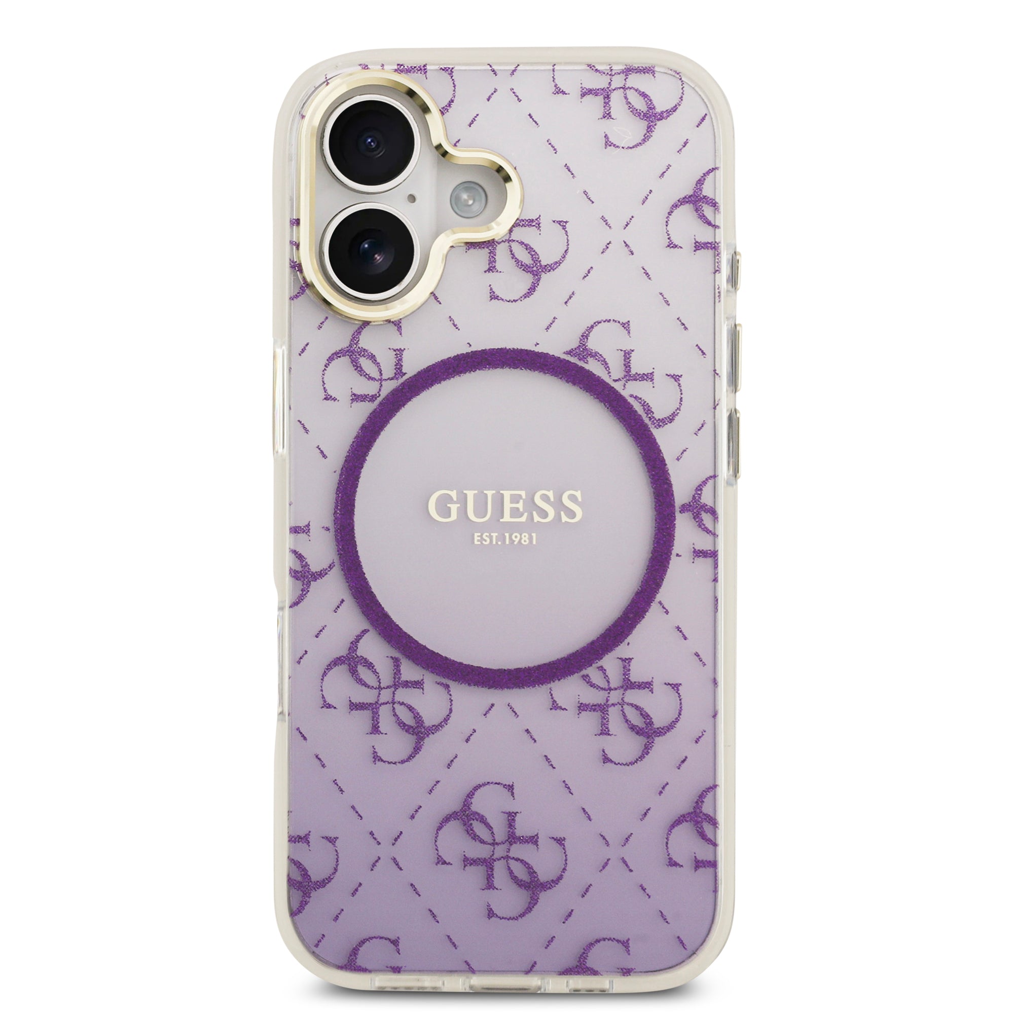 guess glitter case for iphone 17 standard purple side profile