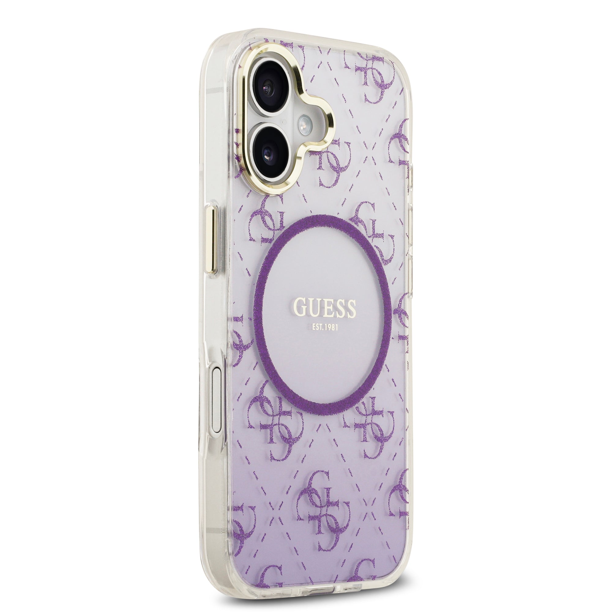 guess glitter case for iphone 17 standard purple angle view