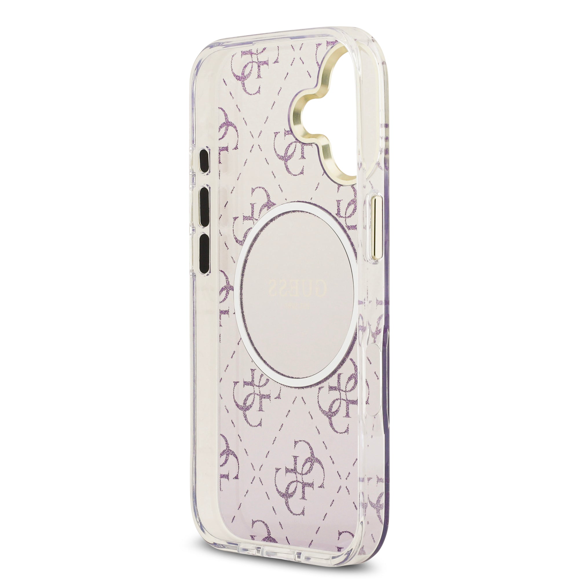 guess glitter case for iphone 17 standard purple button access