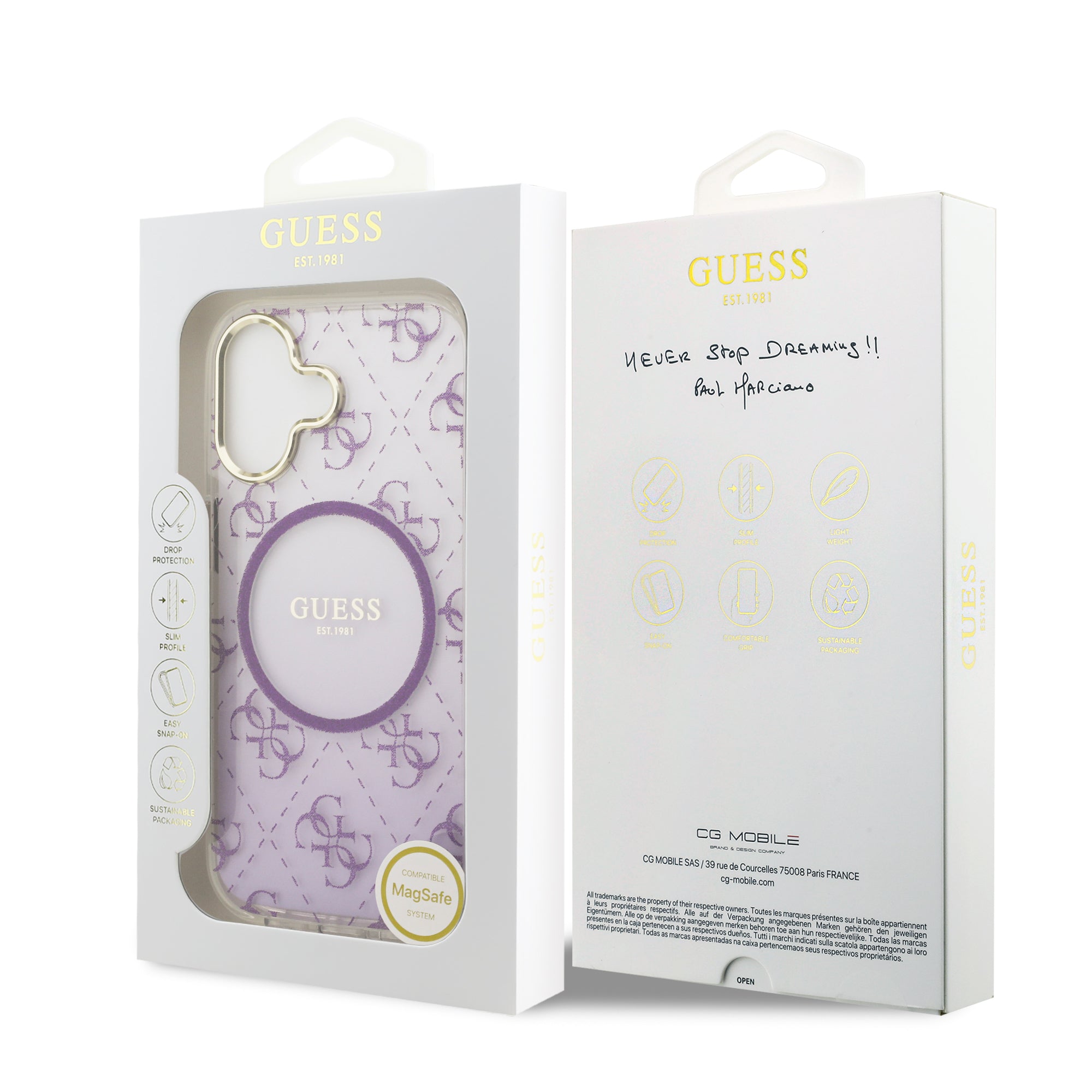 guess glitter case for iphone 17 standard purple edge detail