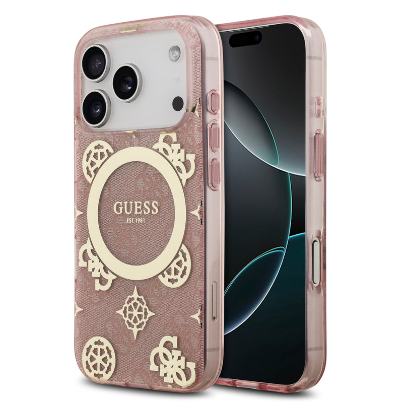 guess case for iphone 17 pro max pink front view