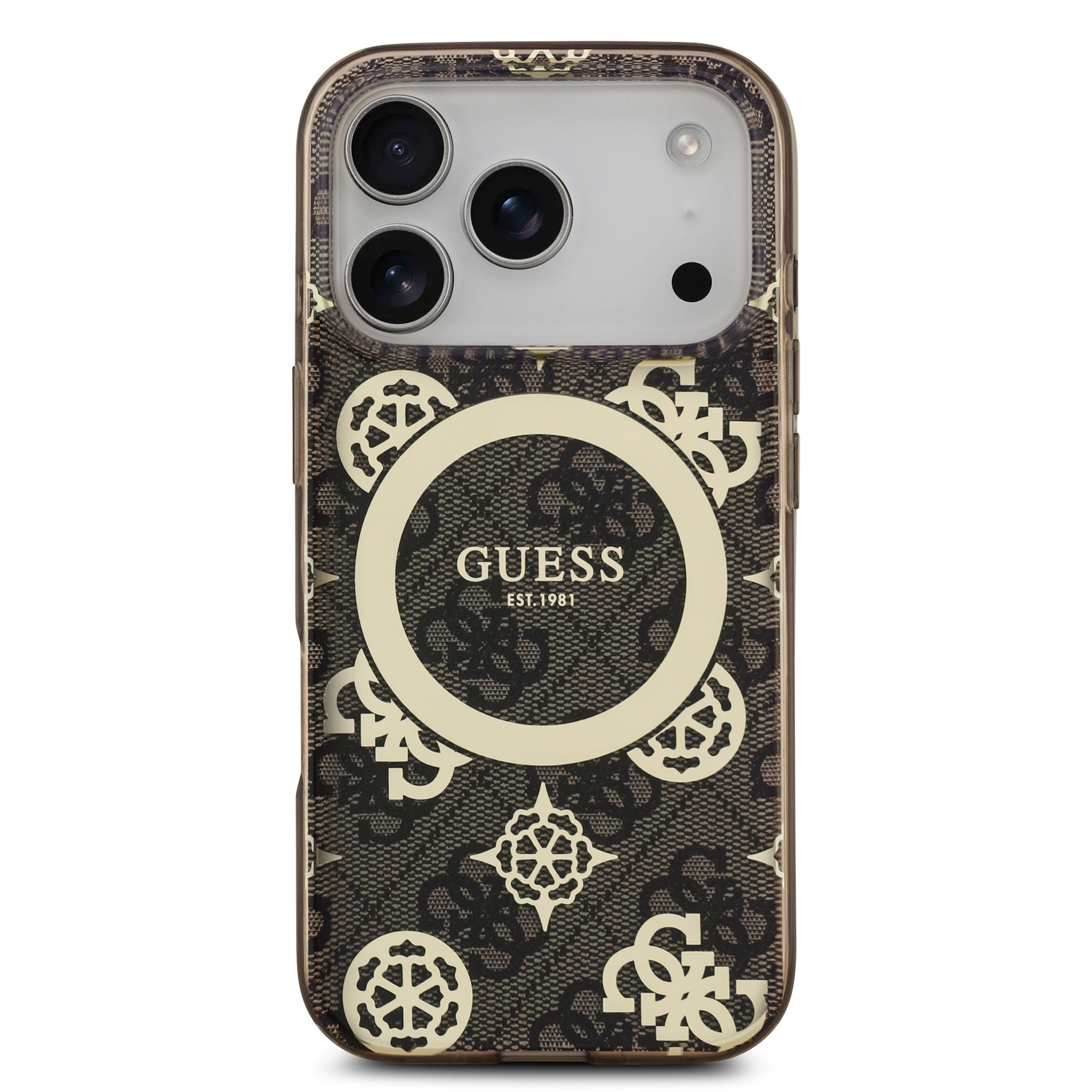 guess case for iphone 17 pro max brown side profile
