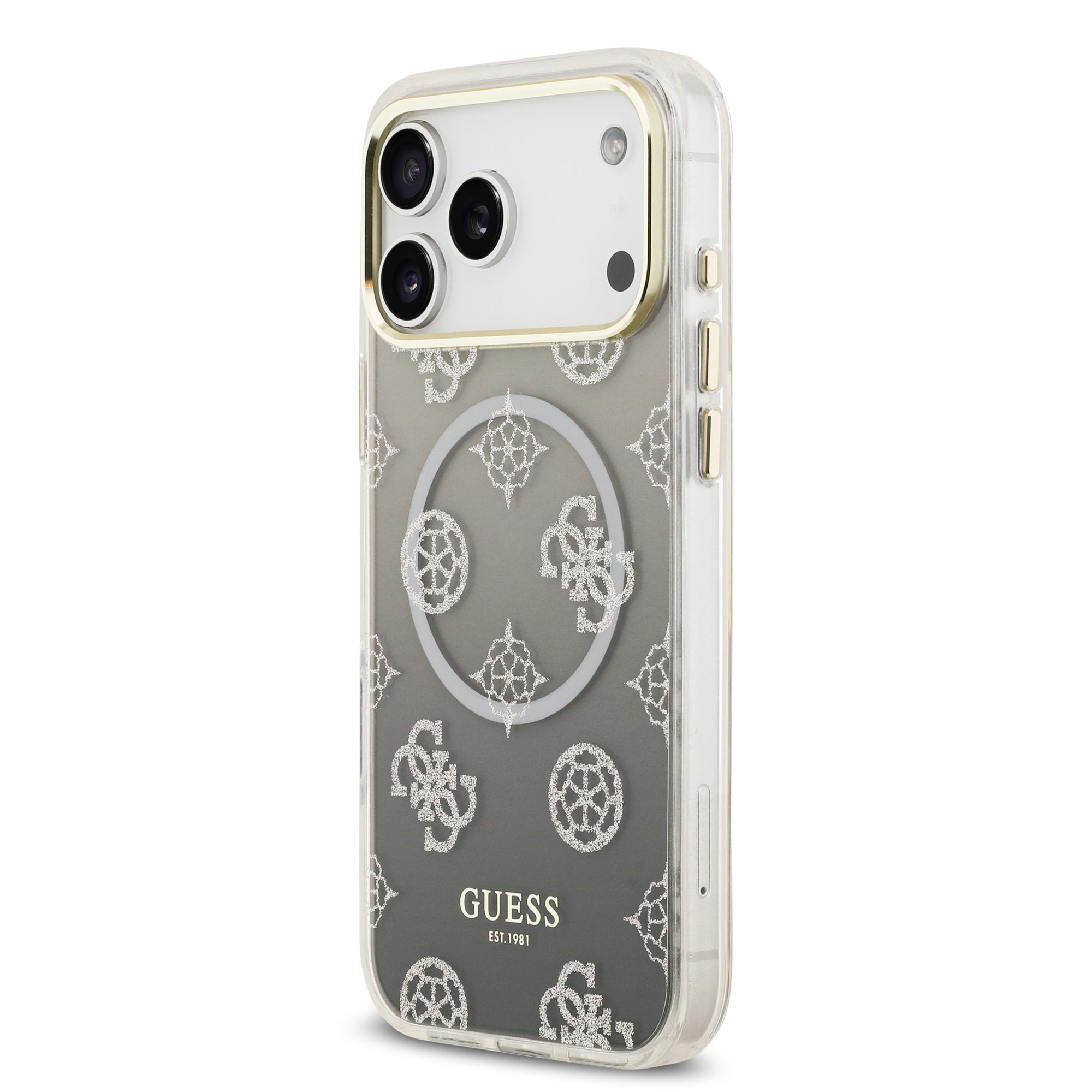 guess glitter case for iphone 17 pro max grey back design