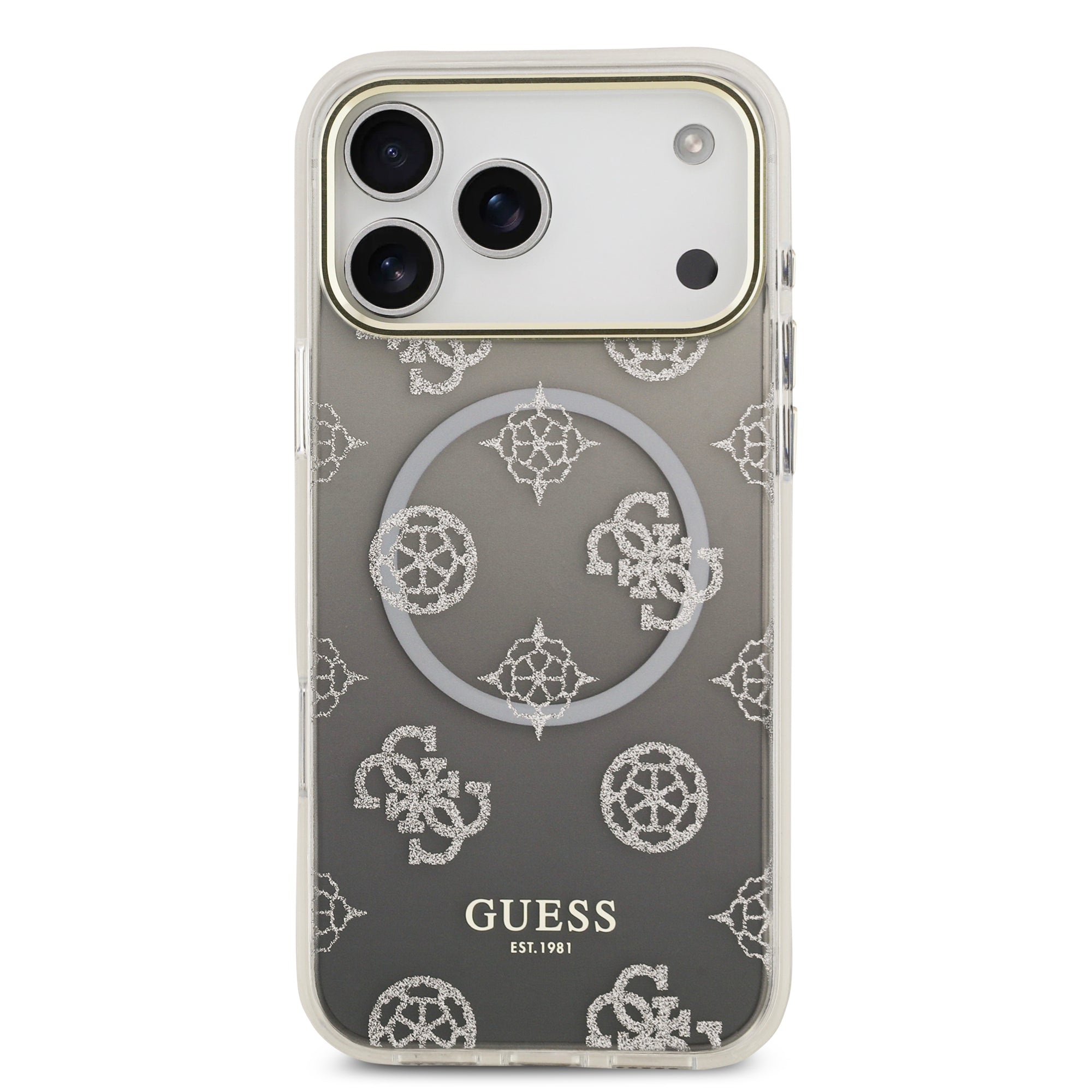 guess glitter case for iphone 17 pro max grey side profile