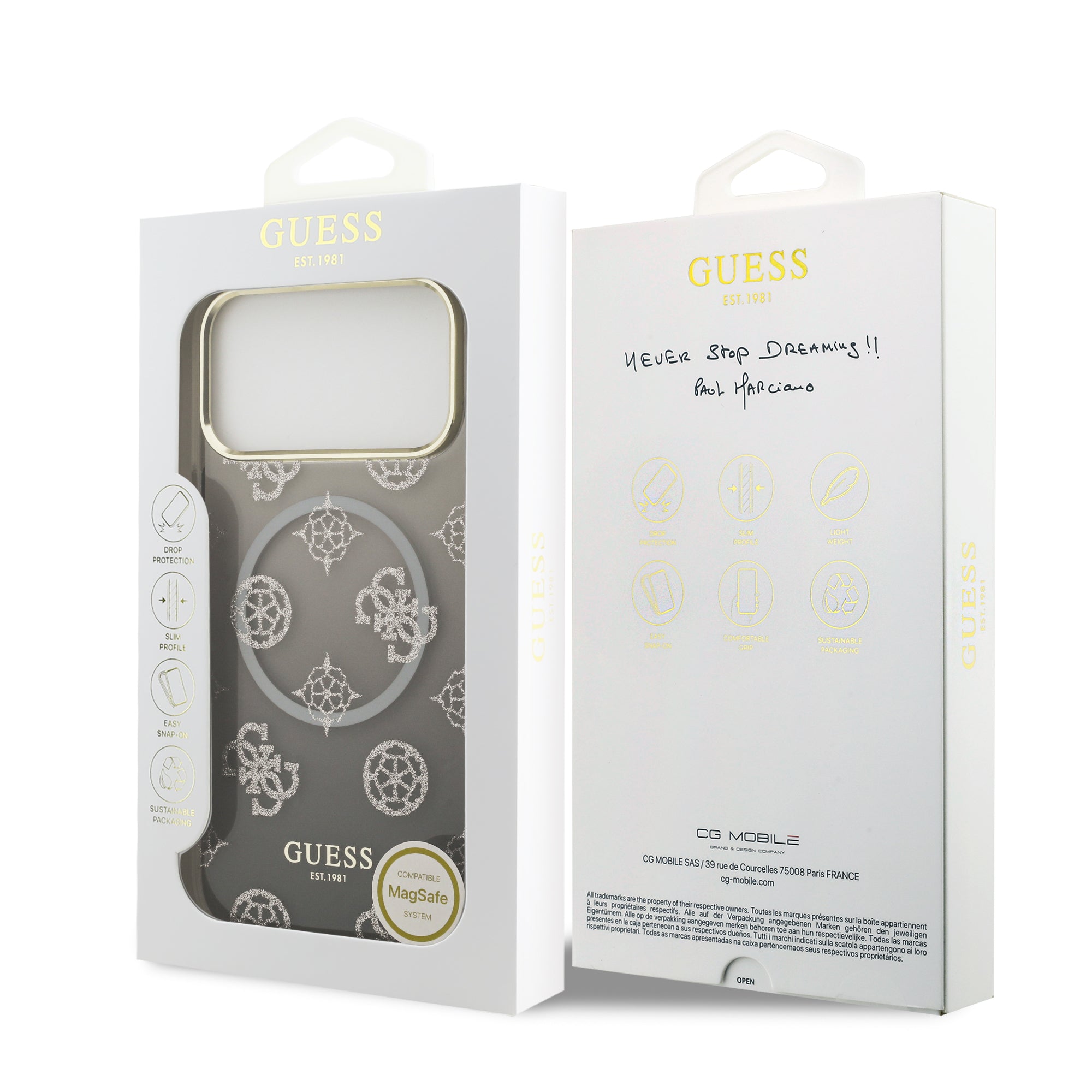 guess glitter case for iphone 17 pro max grey edge detail