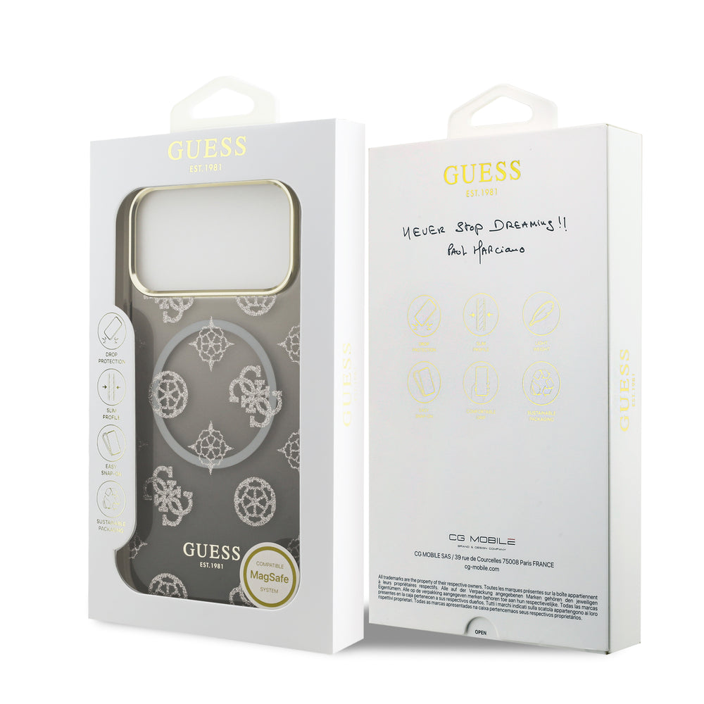 guess glitter case for iphone 17 pro max grey edge detail