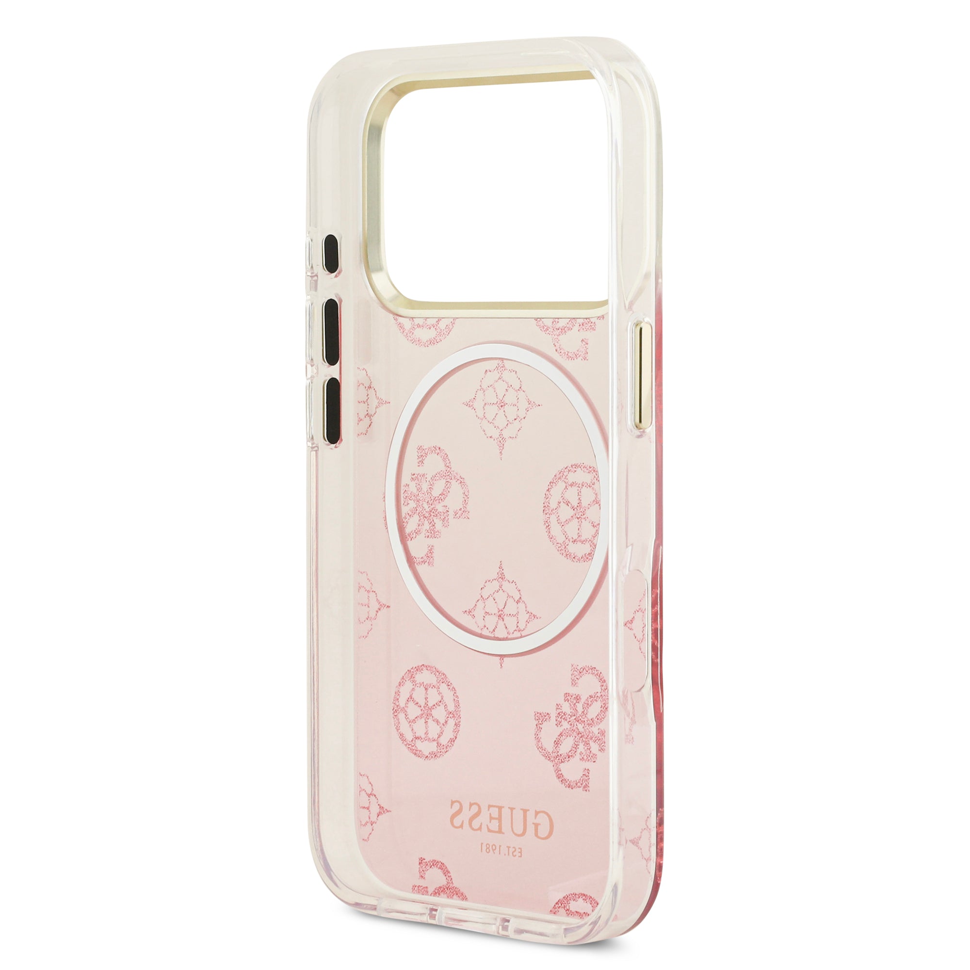 guess glitter case for iphone 17 pro max pink button access