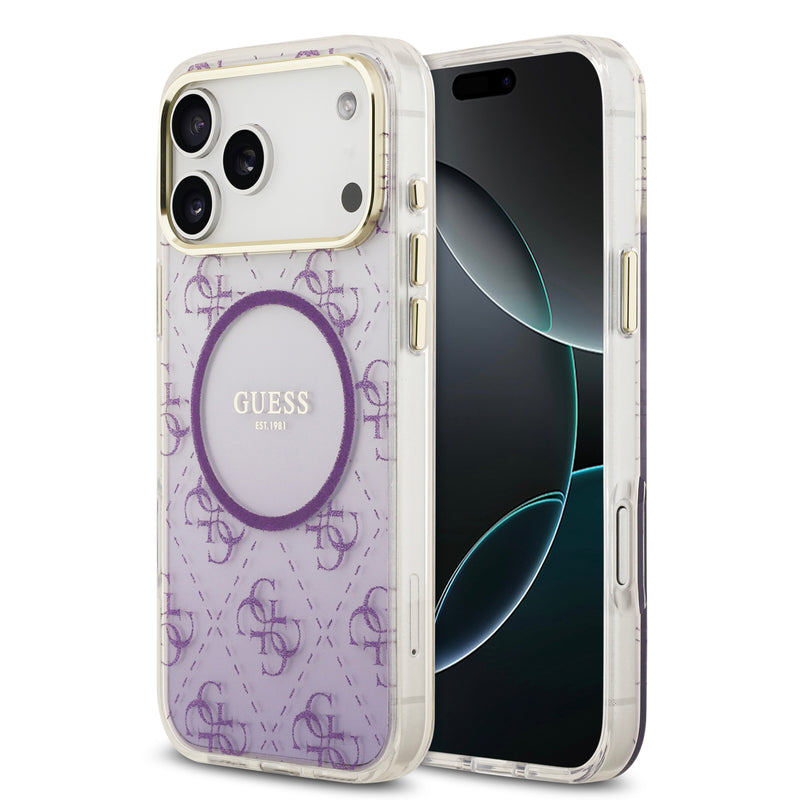 guess glitter case for iphone 17 pro max purple front view