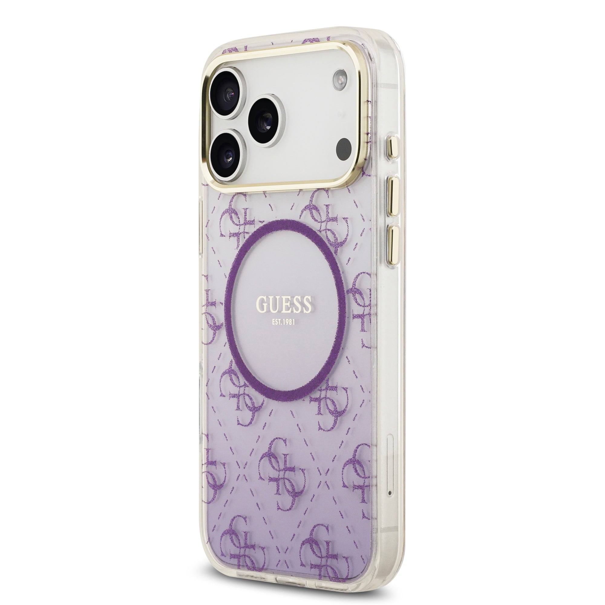 guess glitter case for iphone 17 pro max purple back design