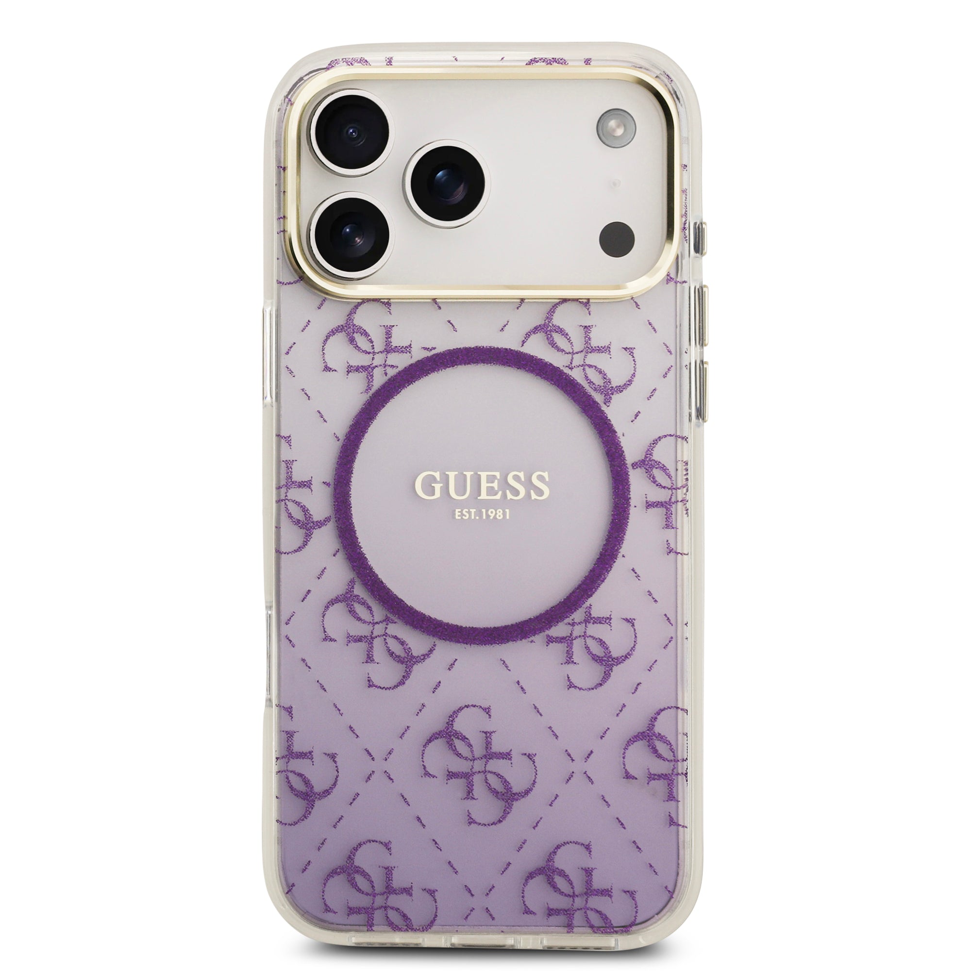 guess glitter case for iphone 17 pro max purple side profile