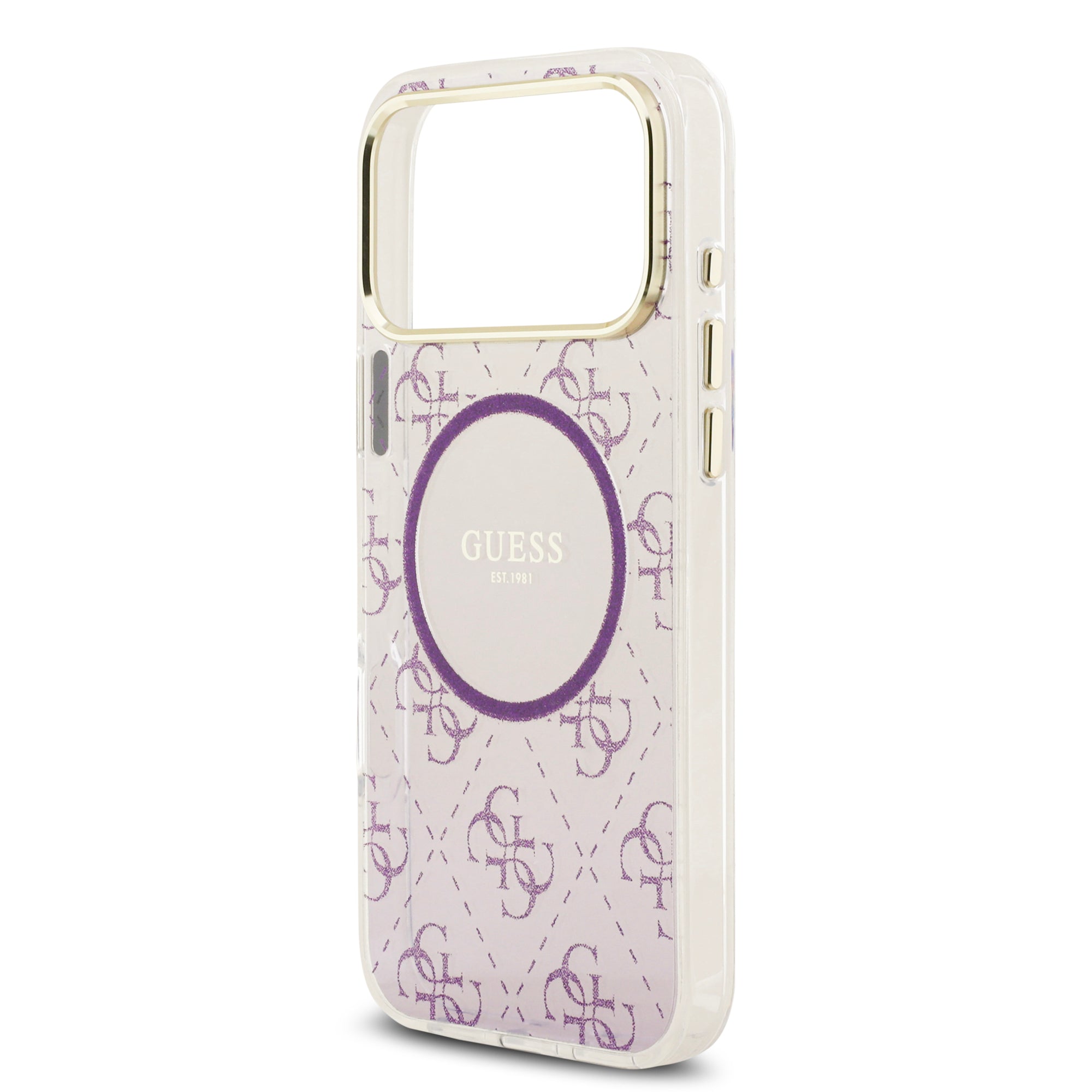 guess glitter case for iphone 17 pro max purple camera ring