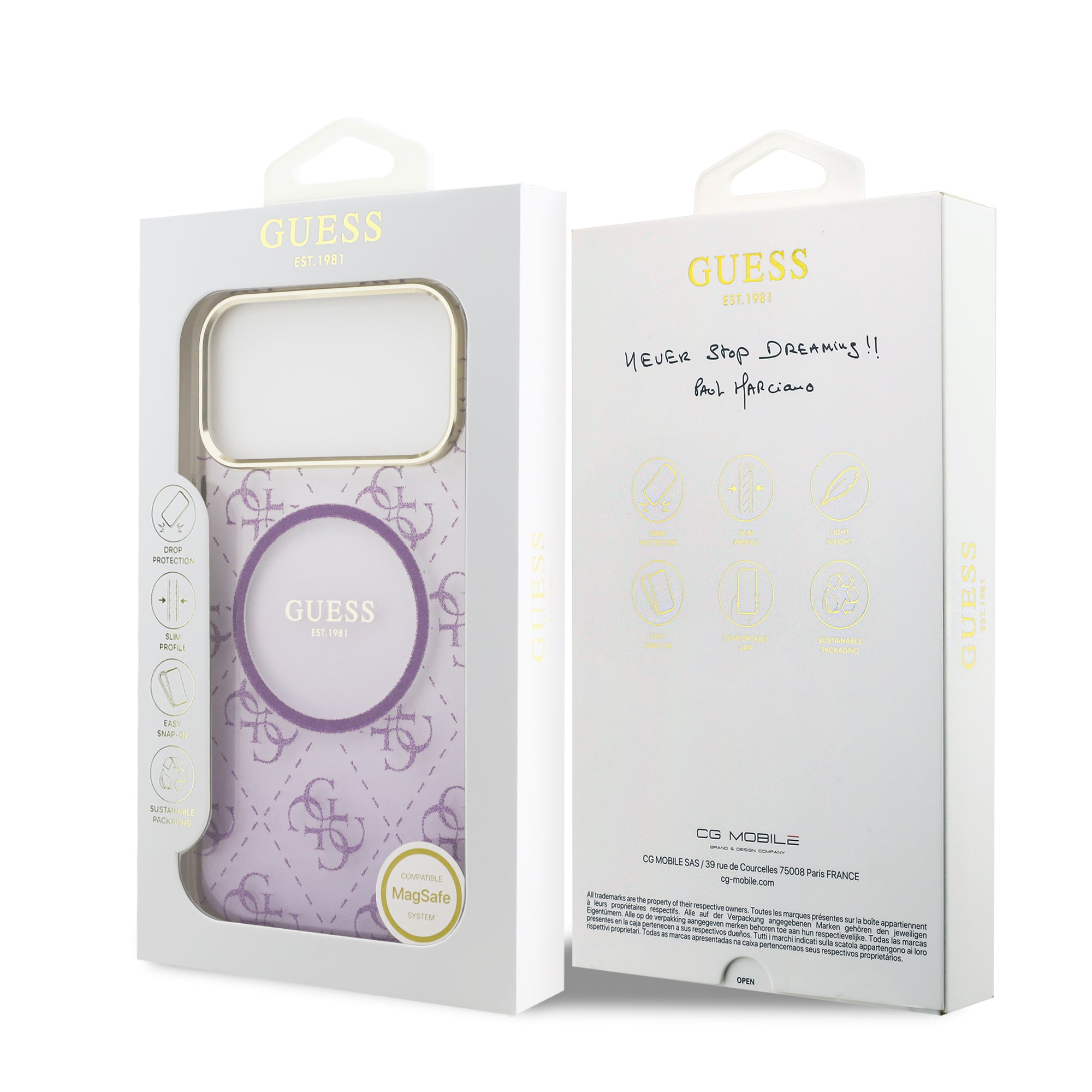guess glitter case for iphone 17 pro max purple edge detail