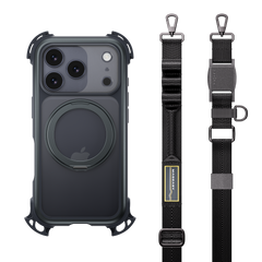 Mageasy Odyssey Ultra M 360 Tough Case & Stand & Lanyard for iPhone 17 Pro - Midnight Black