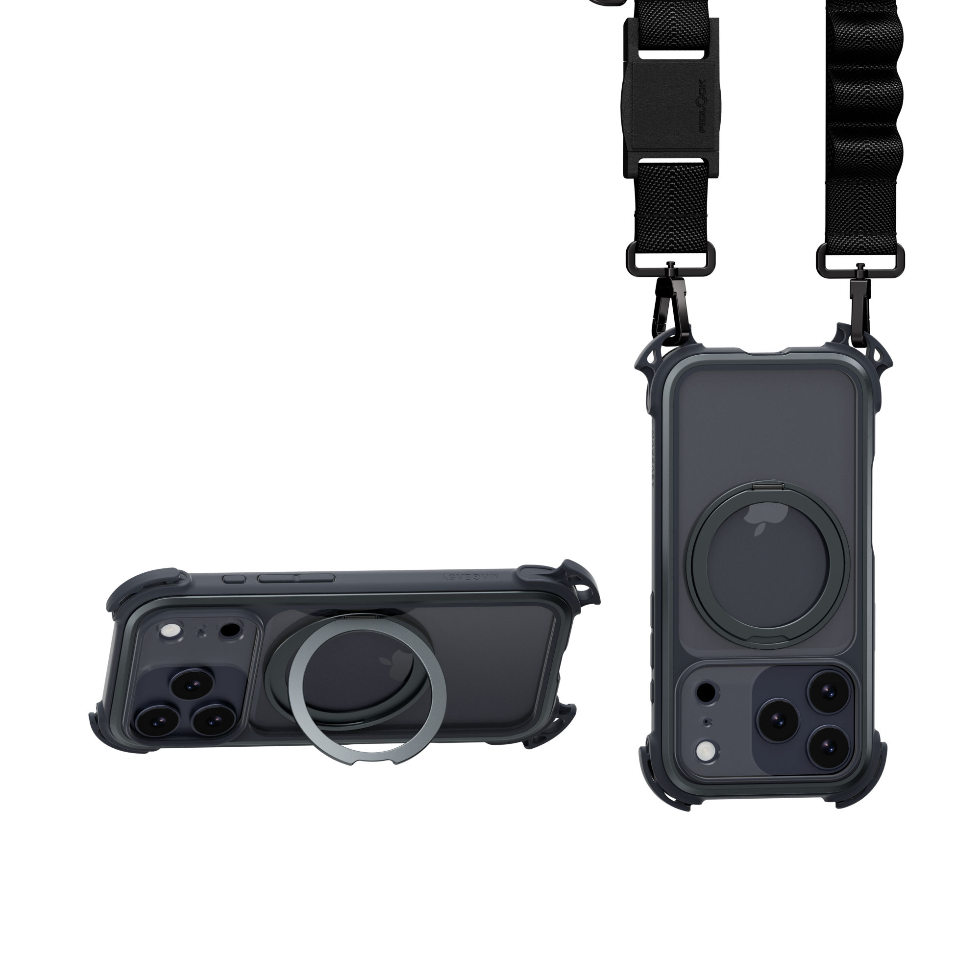 Mageasy Odyssey Ultra M 360 Tough Case & Stand & Lanyard for iPhone 17 Pro - Midnight Black