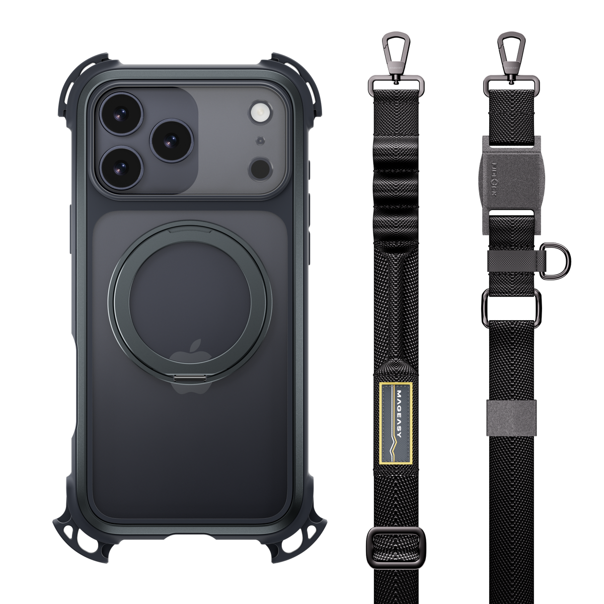 Mageasy Odyssey Ultra M 360 Tough Case & Stand & Lanyard for iPhone 17 Pro Max -Midnight Black