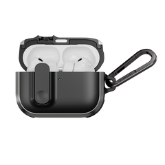MAGEASY Odyssey rugged AirPods Pro 3 case in Metal Black, open case with AirPods visible and magnetic closure design