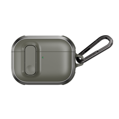 MAGEASY Odyssey outdoor AirPods Pro 3 case in Metal Green, closed front view with secure latch and carabiner clip