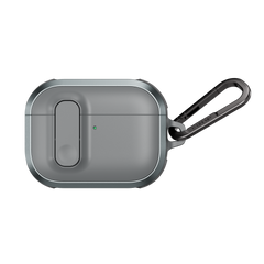 MAGEASY Odyssey protective AirPods Pro 3 case in Metal Mist, closed front view with secure latch and carabiner clip