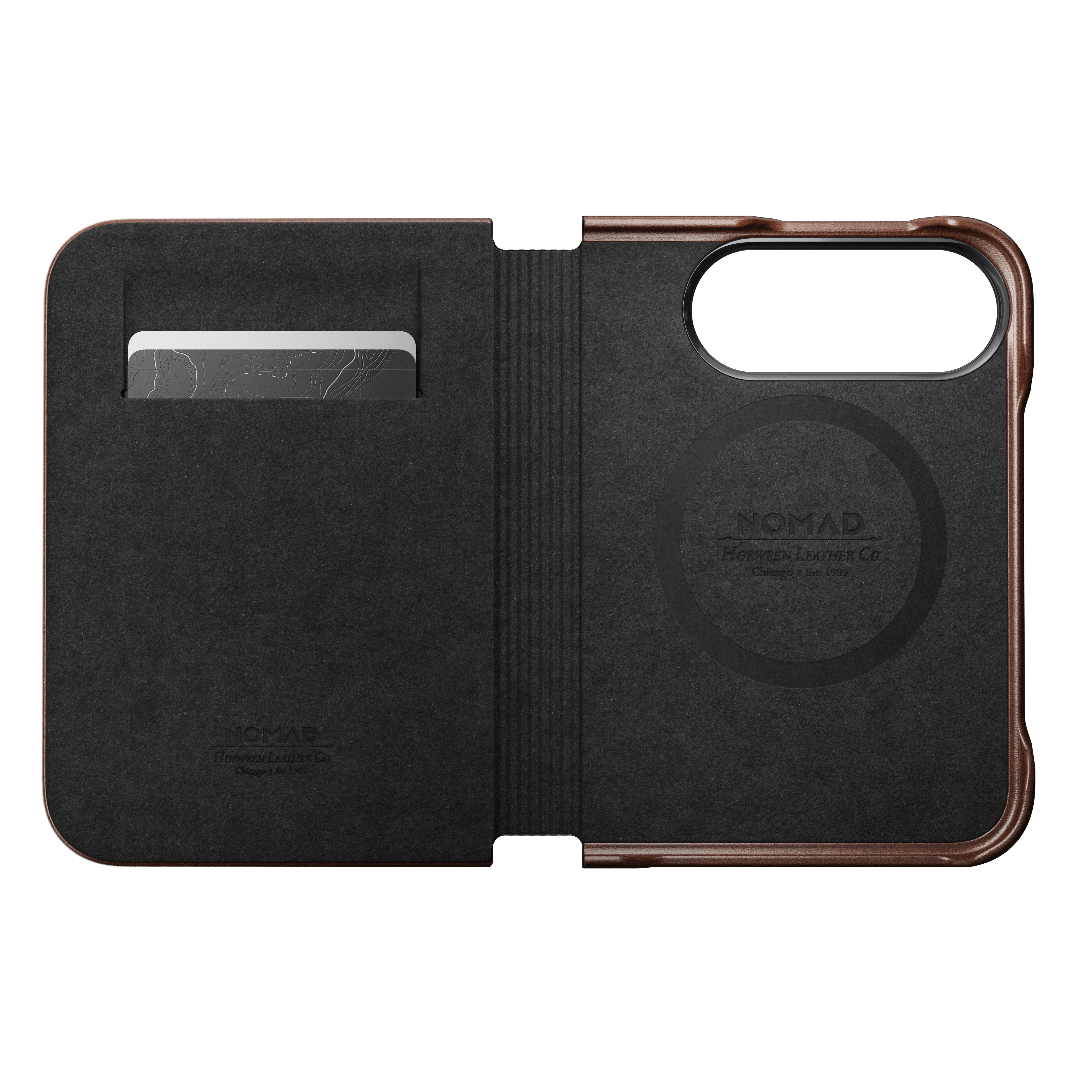 Nomad Traditional Leather Folio Case for iPhone Fold - Rustic Brown Horween