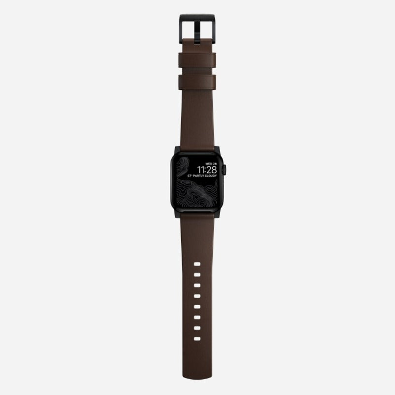 Nomad Modern Band Leather Bracelet for Apple Watch 42-49 & Ultra 1 - 3 - Brown (Black Hardware)