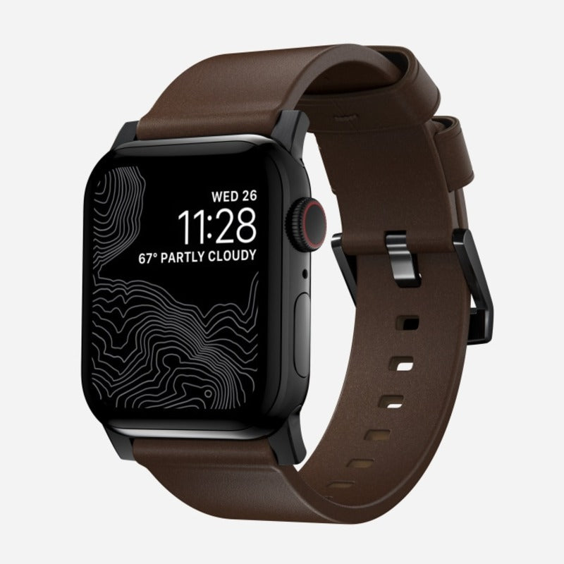Nomad Modern Band Leather Bracelet for Apple Watch 42-49 & Ultra 1 - 3 - Brown (Black Hardware)
