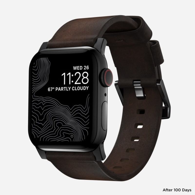 Nomad Modern Band Leather Bracelet for Apple Watch 42-49 & Ultra 1 - 3 - Brown (Black Hardware)