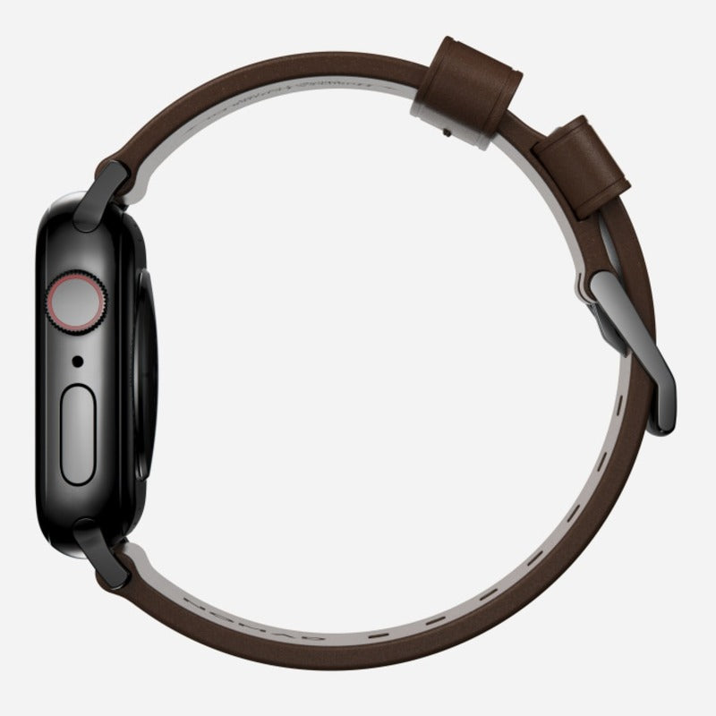 Nomad Modern Band Leather Bracelet for Apple Watch 42-49 & Ultra 1 - 3 - Brown (Black Hardware)