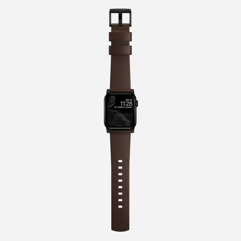 Nomad Modern Band 41mm Black Hardware Horween Leather Bracelet - Rustic Brown