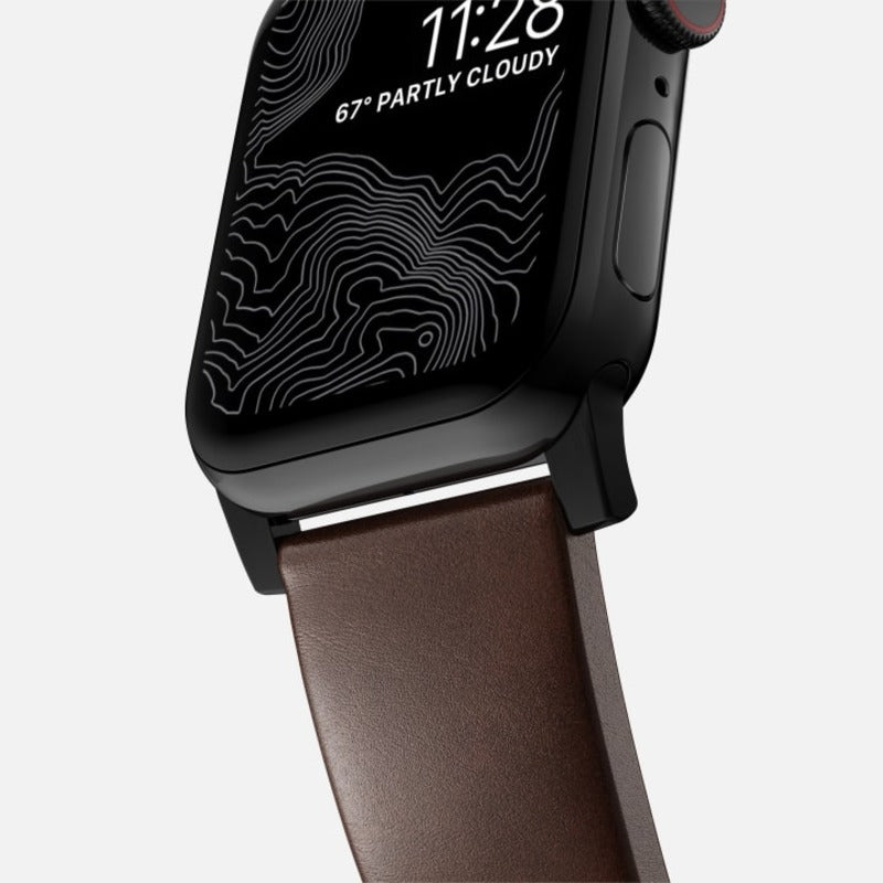 Nomad Modern Band Horween Leather Bracelet for Apple Watch 42-49 & Ultra 1 - 3 - Rustic Brown (Black Hardware)