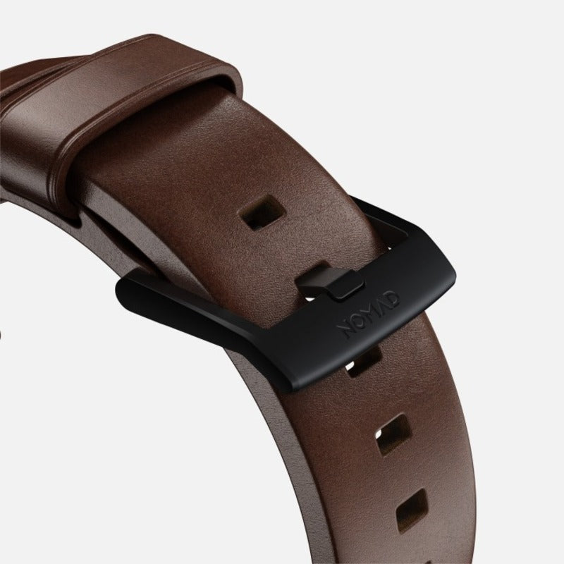 Nomad Modern Band Horween Leather Bracelet for Apple Watch 42-49 & Ultra 1 - 3 - Rustic Brown (Black Hardware)