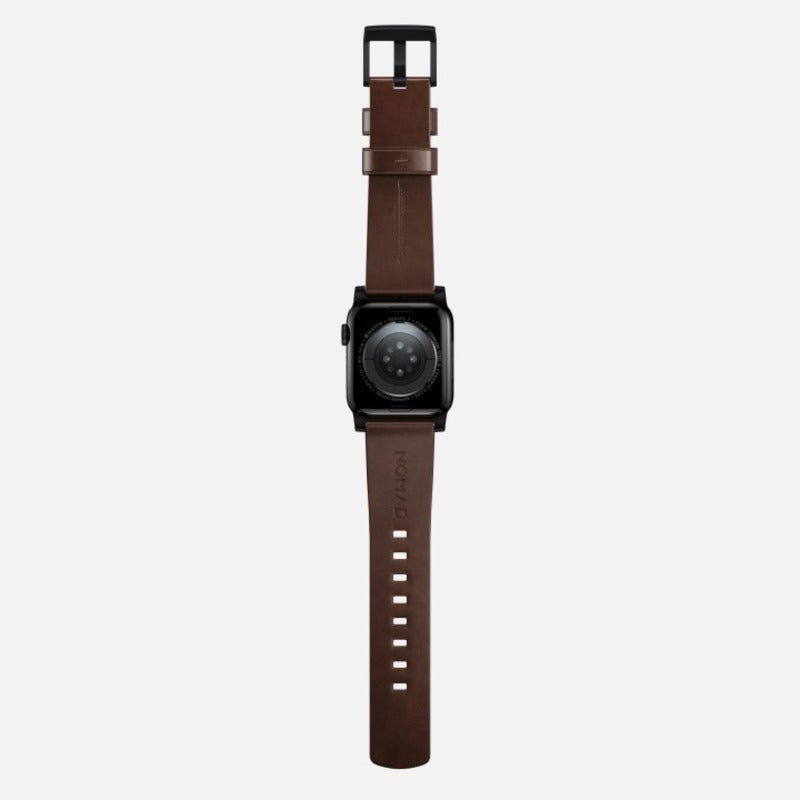 Nomad Modern Band Horween Leather Bracelet for Apple Watch 42-49 & Ultra 1 - 3 - Rustic Brown (Black Hardware)