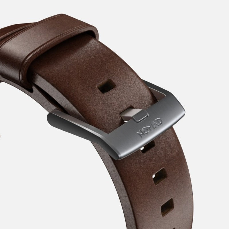 Nomad Modern Band 42mm/44mm/45mm/49mm Silver Hardware w/ Horween Leather for Apple Watch Rustic Brown