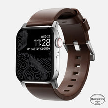 Load image into Gallery viewer, Nomad Modern Band 42mm/44mm/45mm/49mm Silver Hardware w/ Horween Leather for Apple Watch Rustic Brown
