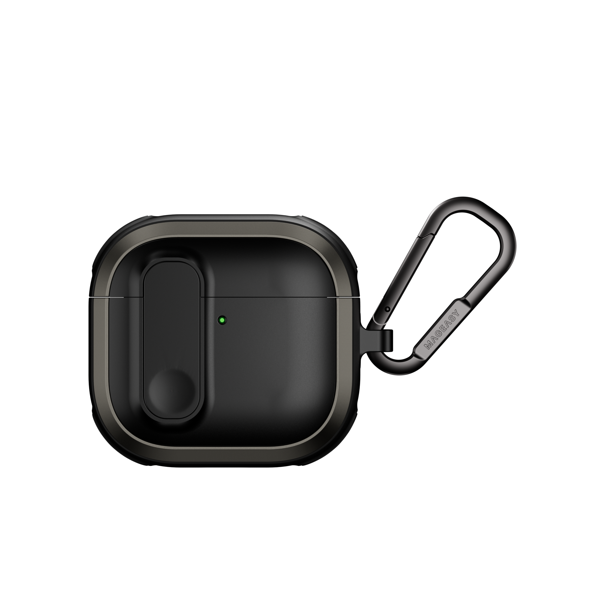 MAGEASY Odyssey AirPods 4 protective case in Metal Black, closed front view with secure latch
