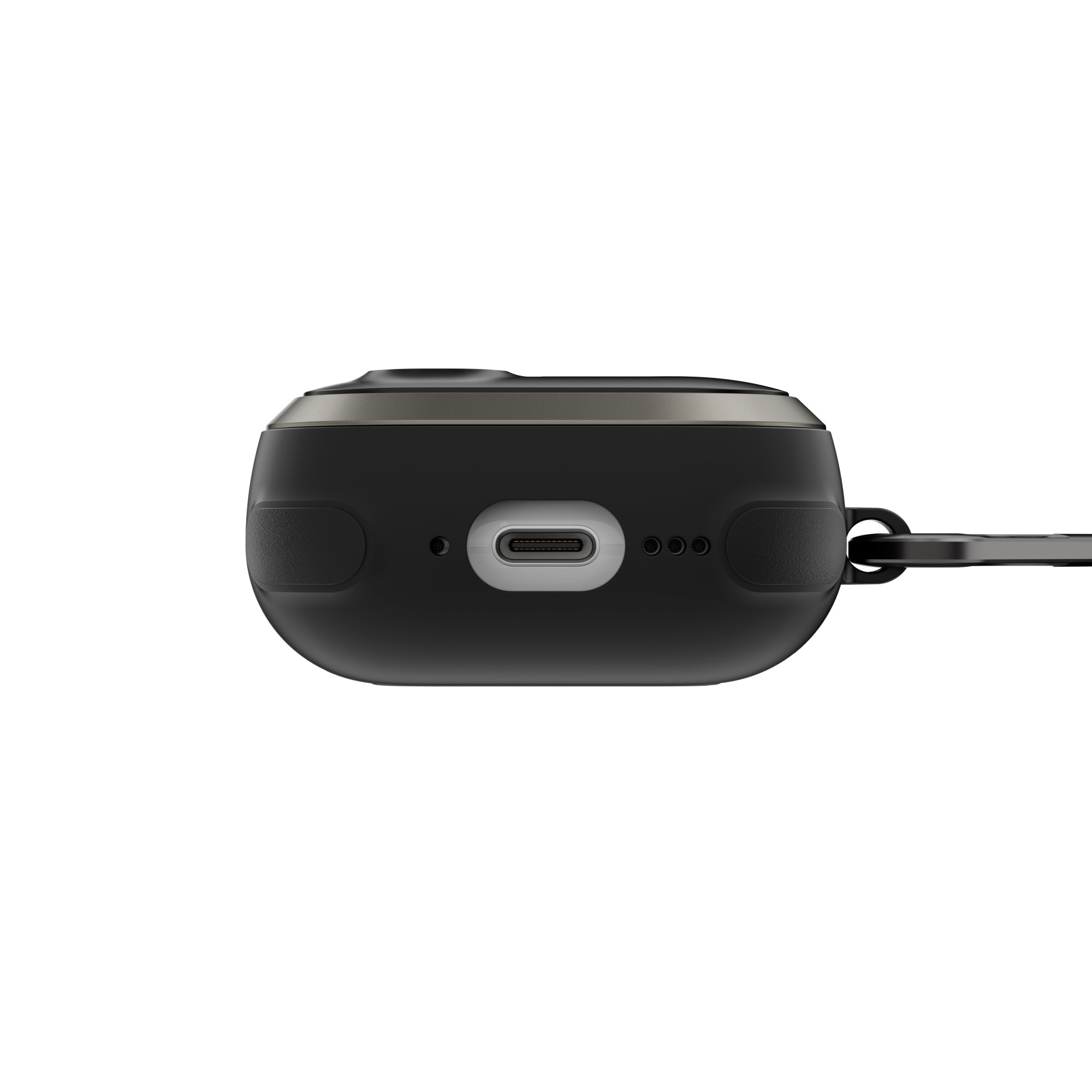 MAGEASY Odyssey AirPods 4 case in Metal Black, bottom view with charging port access