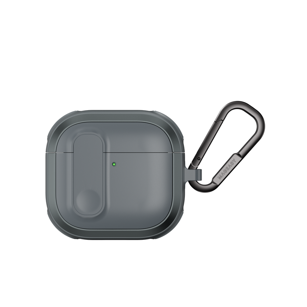 MAGEASY Odyssey AirPods 4 protective case in Metal Blue Gray, closed front view with secure latch