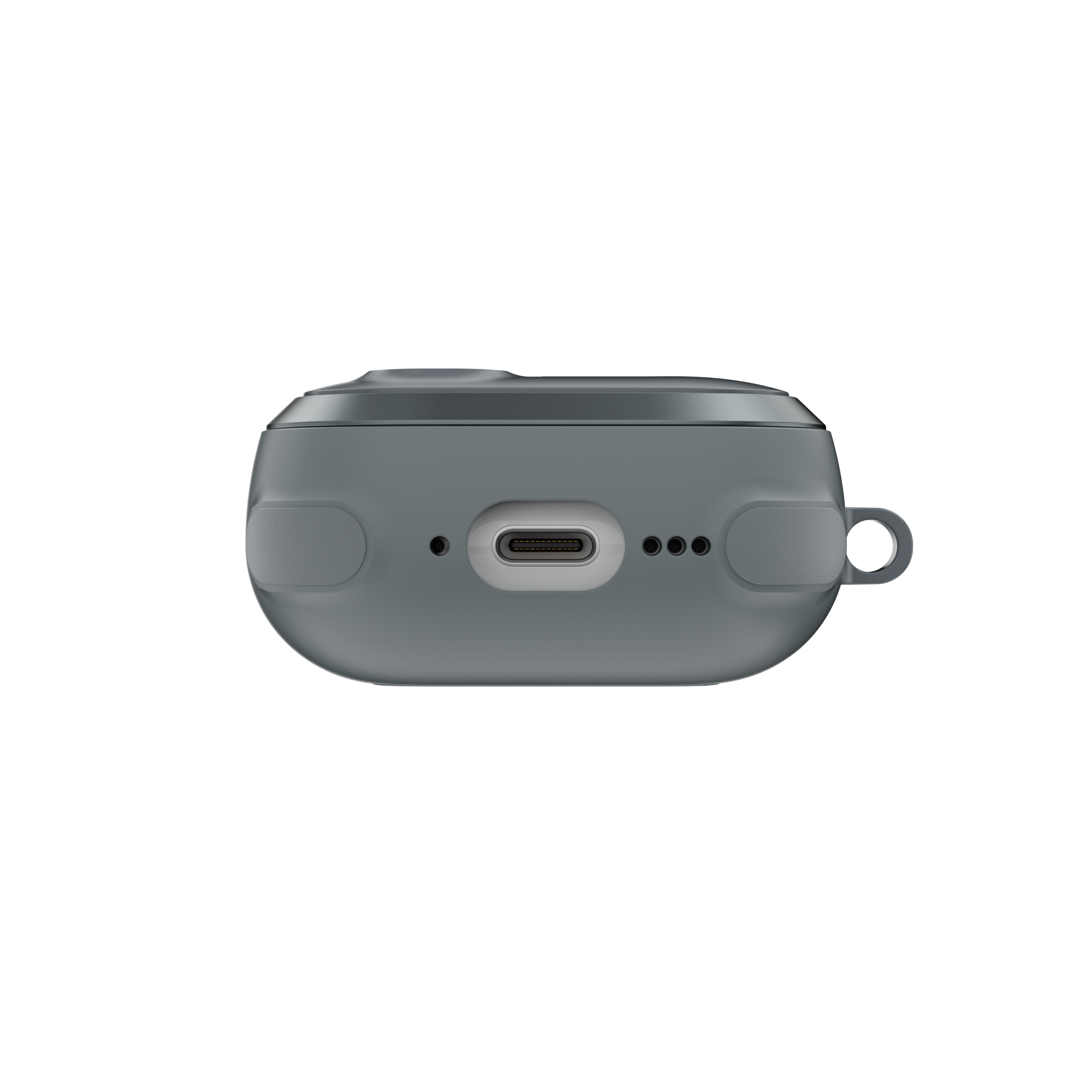 MAGEASY Odyssey AirPods 4 case in Metal Blue Gray, bottom view with charging port access