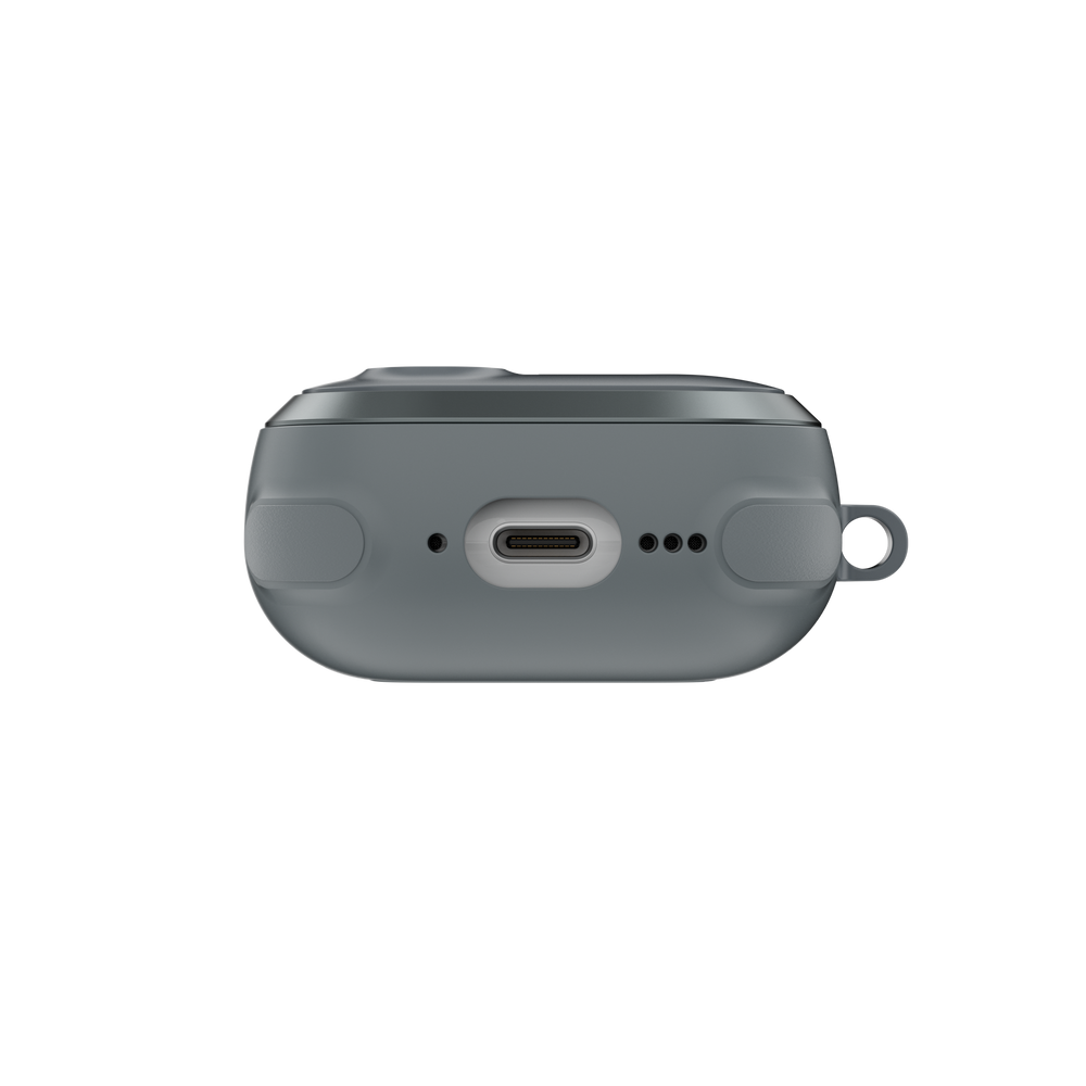 MAGEASY Odyssey AirPods 4 case in Metal Blue Gray, bottom view with charging port access