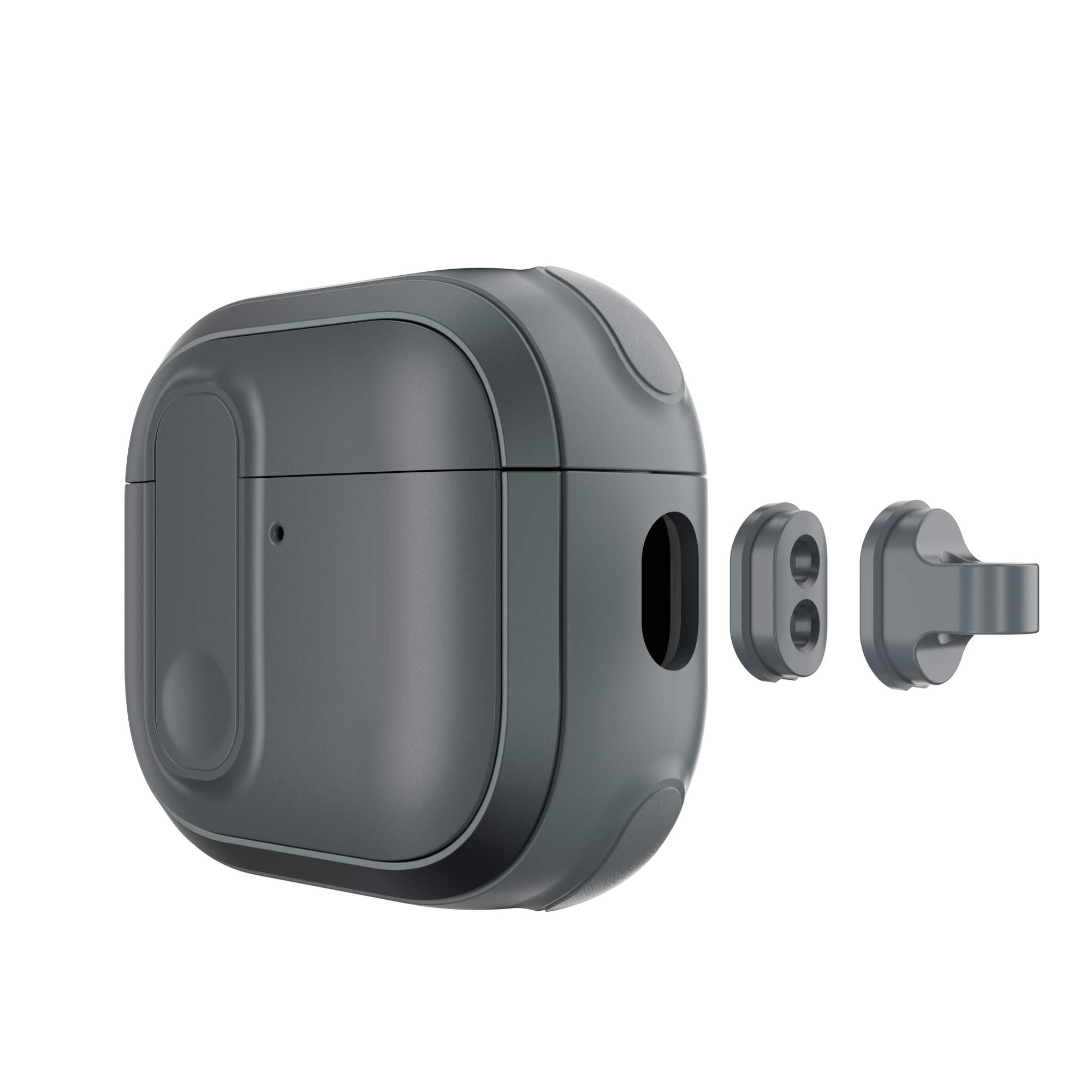 MAGEASY Odyssey AirPods 4 cover in Metal Blue Gray, detachable hook and accessory mount detail